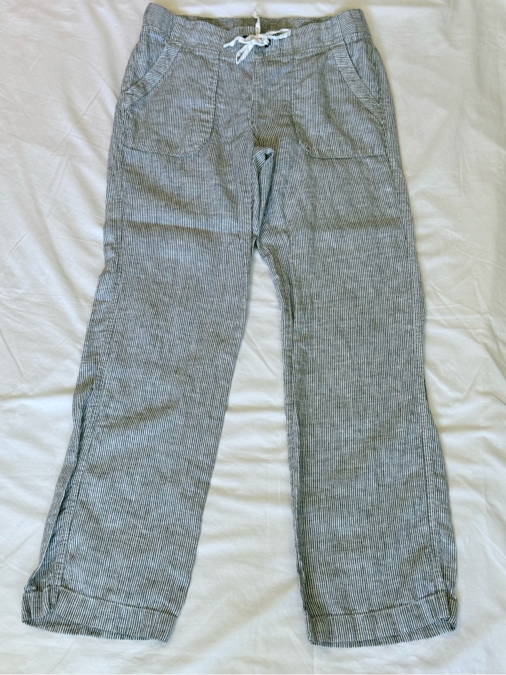 Athleta Blue Striped Linen-Blend Drawstring Pants